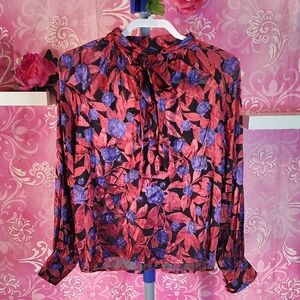 Worthington Red and Purple Floral Blouse
